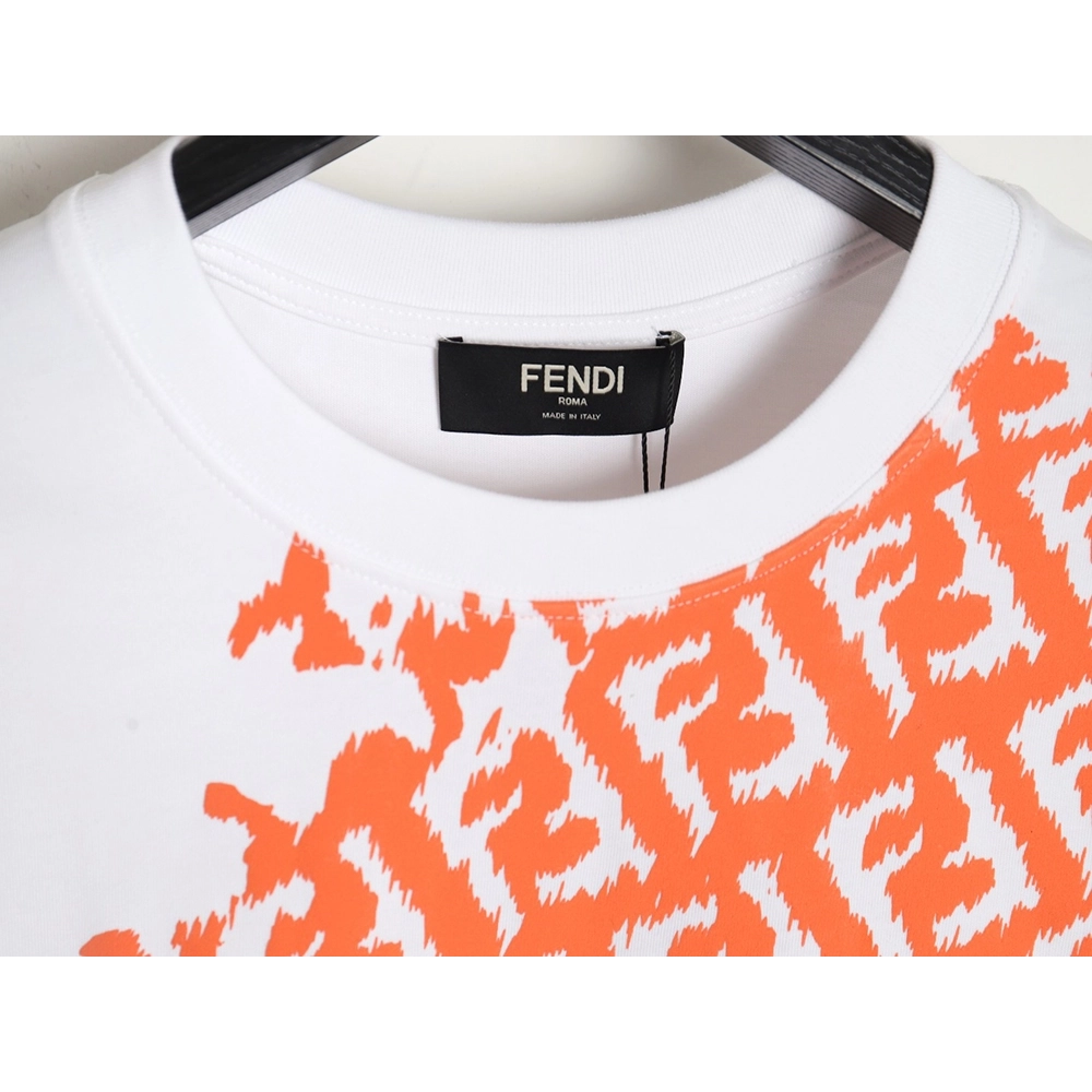 Fendi 24SS double F irregular ink-splashed print short-sleeved T-shirt,All order with free shipping Fendi