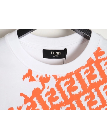 Fendi 24SS double F irregular ink-splashed print short-sleeved T-shirt,All order with free shipping Fendi