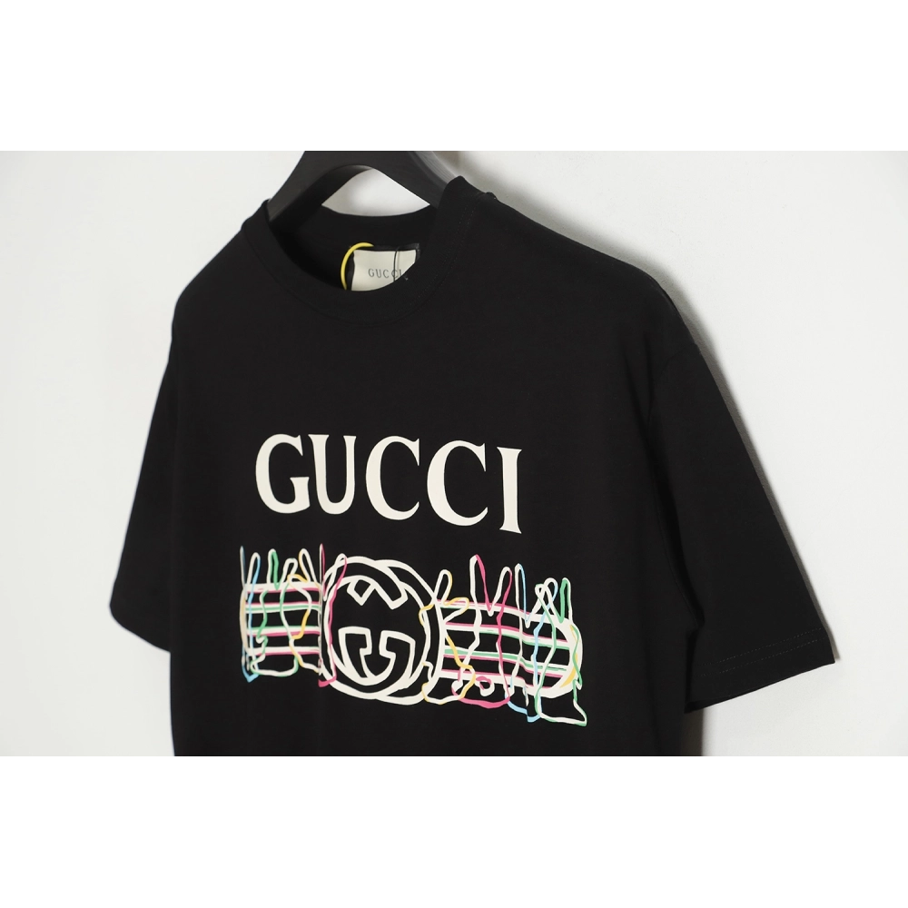 Reps Gucci Chinese New Year rabbit logo print cotton T-shirt TSK1,All order with free shipping Reps Gucci