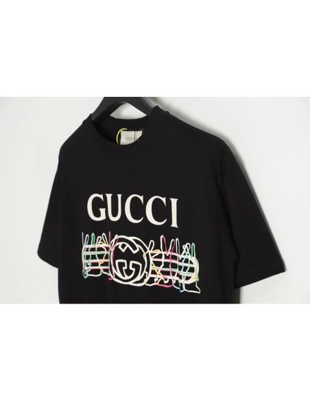 Reps Gucci Chinese New Year rabbit logo print cotton T-shirt TSK1,All order with free shipping Reps Gucci
