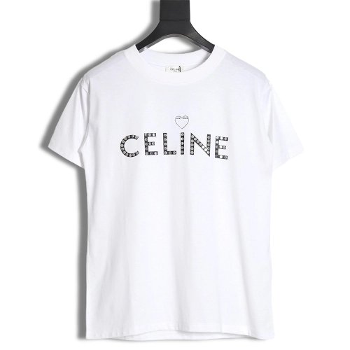 CELINE 22SS rivet heart letter short-sleeved T-shirt,All order with free shipping Celine