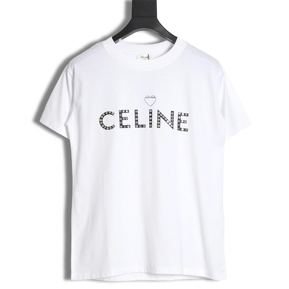 CELINE 22SS rivet heart letter short-sleeved T-shirt,All order with free shipping Celine