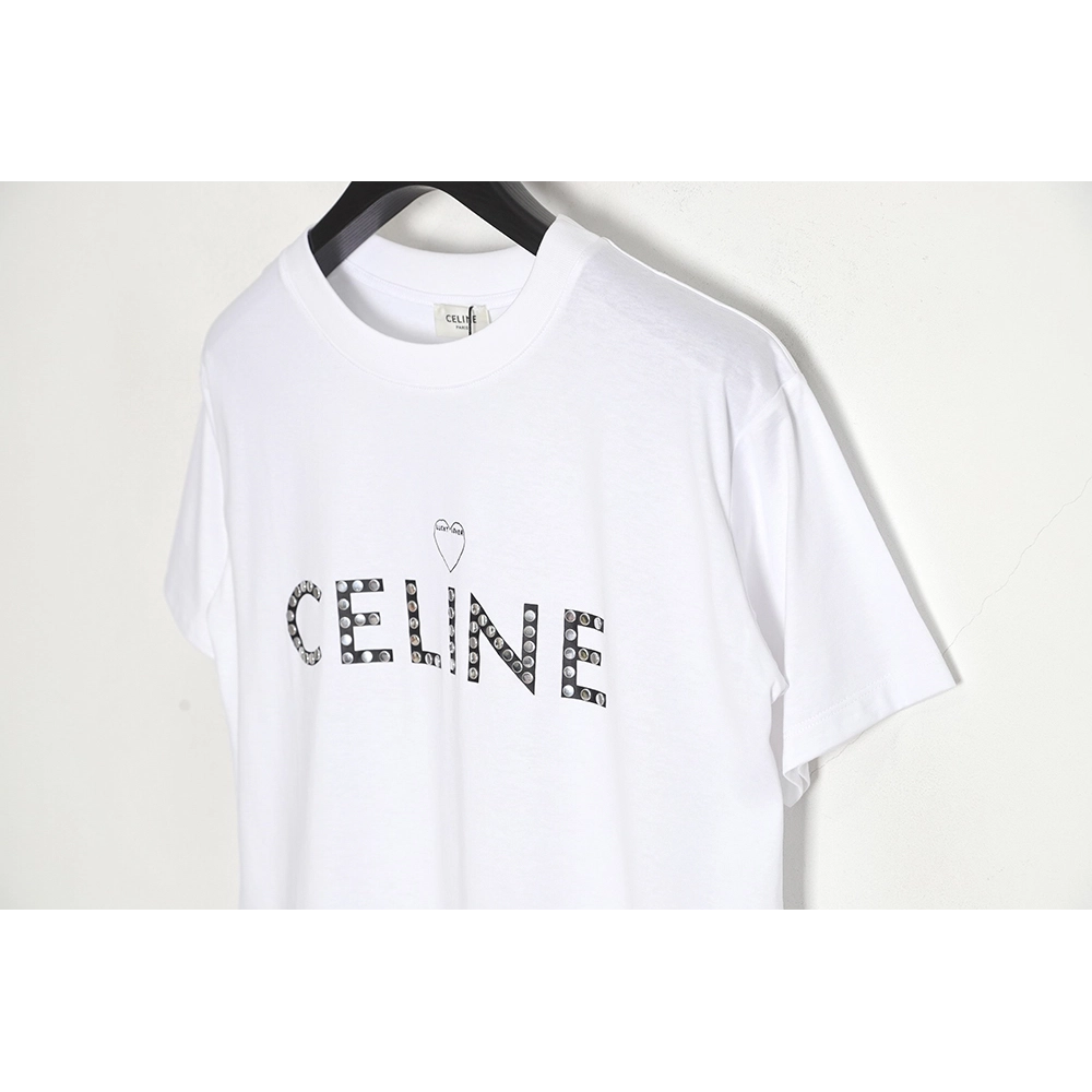 CELINE 22SS rivet heart letter short-sleeved T-shirt,All order with free shipping Celine