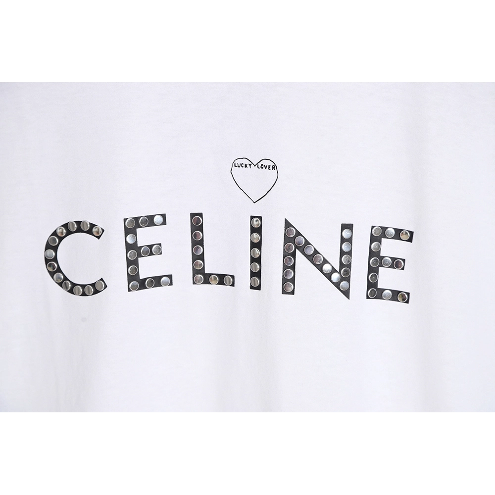 CELINE 22SS rivet heart letter short-sleeved T-shirt,All order with free shipping Celine
