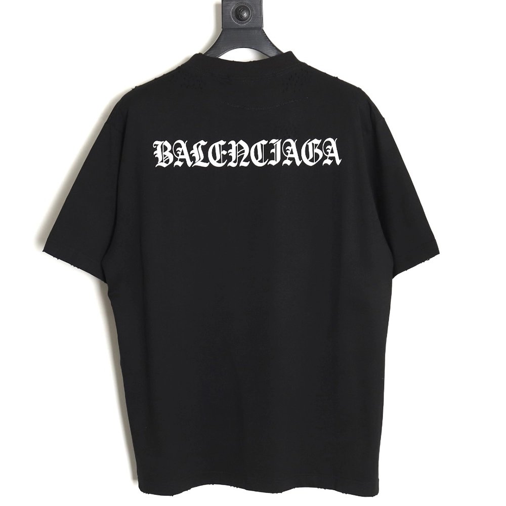 Balenciaga 24SS new Sanskrit back destruction short-sleeved T-shirt,All order with free shipping Balenciaga