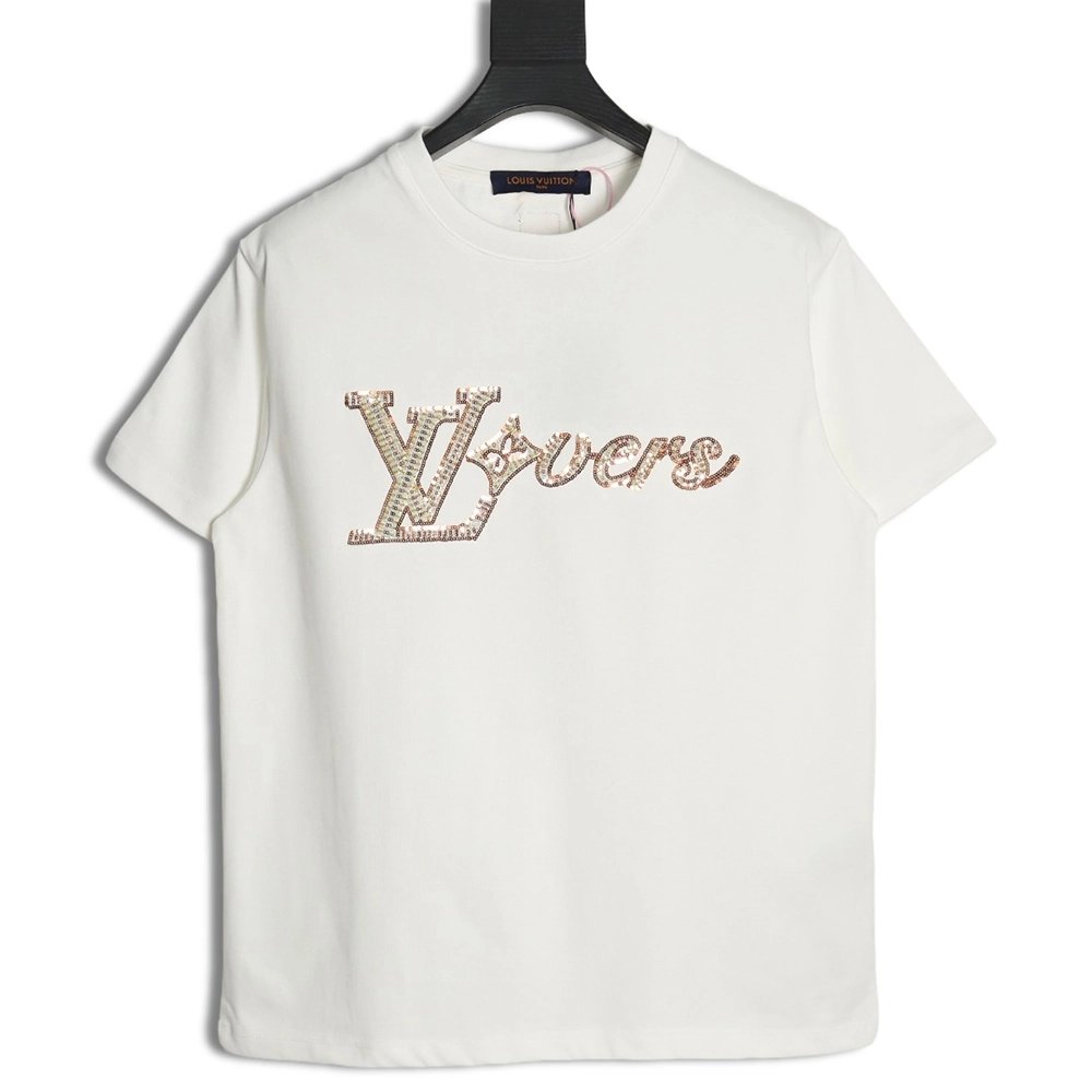 Reps Louis Vuitton Beaded Sequined Embroidered Short Sleeve T-Shirt,All order with free shipping Reps Louis Vuitton