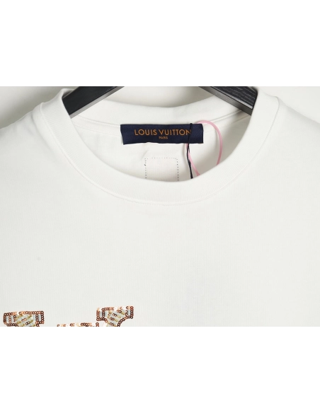 Reps Louis Vuitton Beaded Sequined Embroidered Short Sleeve T-Shirt,All order with free shipping Reps Louis Vuitton