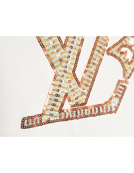 Reps Louis Vuitton Beaded Sequined Embroidered Short Sleeve T-Shirt,All order with free shipping Reps Louis Vuitton
