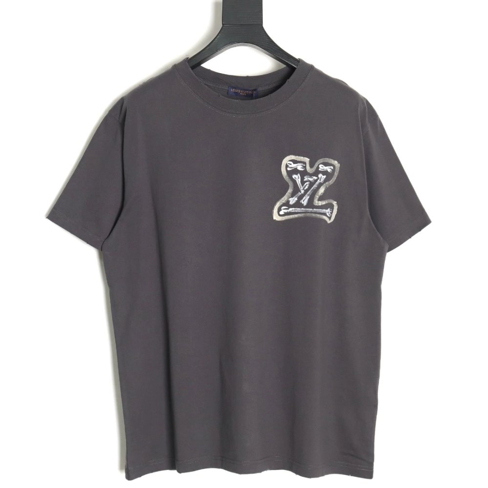 Reps Louis Vuitton washed damaged hand-painted round neck T-shirt,All order with free shipping Reps Louis Vuitton