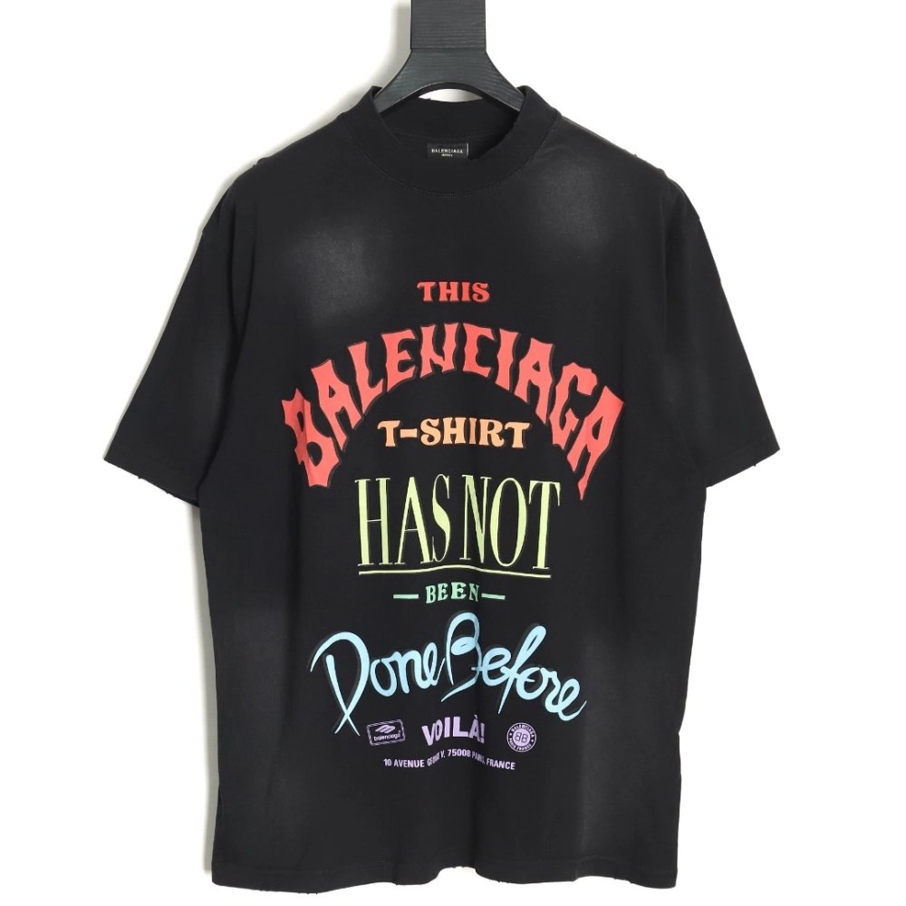 Balenciaga letter foam print washed distressed short-sleeved T-shirt,All order with free shipping Balenciaga