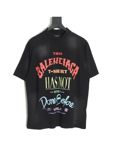 Balenciaga letter foam print washed distressed short-sleeved T-shirt,All order with free shipping Balenciaga