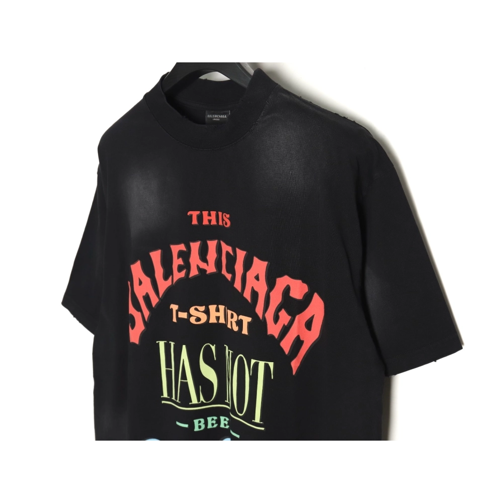Balenciaga letter foam print washed distressed short-sleeved T-shirt,All order with free shipping Balenciaga