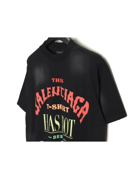 Balenciaga letter foam print washed distressed short-sleeved T-shirt,All order with free shipping Balenciaga