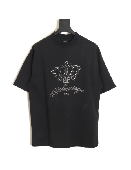 Balenciaga Crown rhinestone short-sleeved T-shirt,All order with free shipping Balenciaga