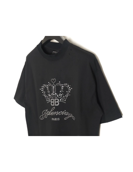 Balenciaga Crown rhinestone short-sleeved T-shirt,All order with free shipping Balenciaga