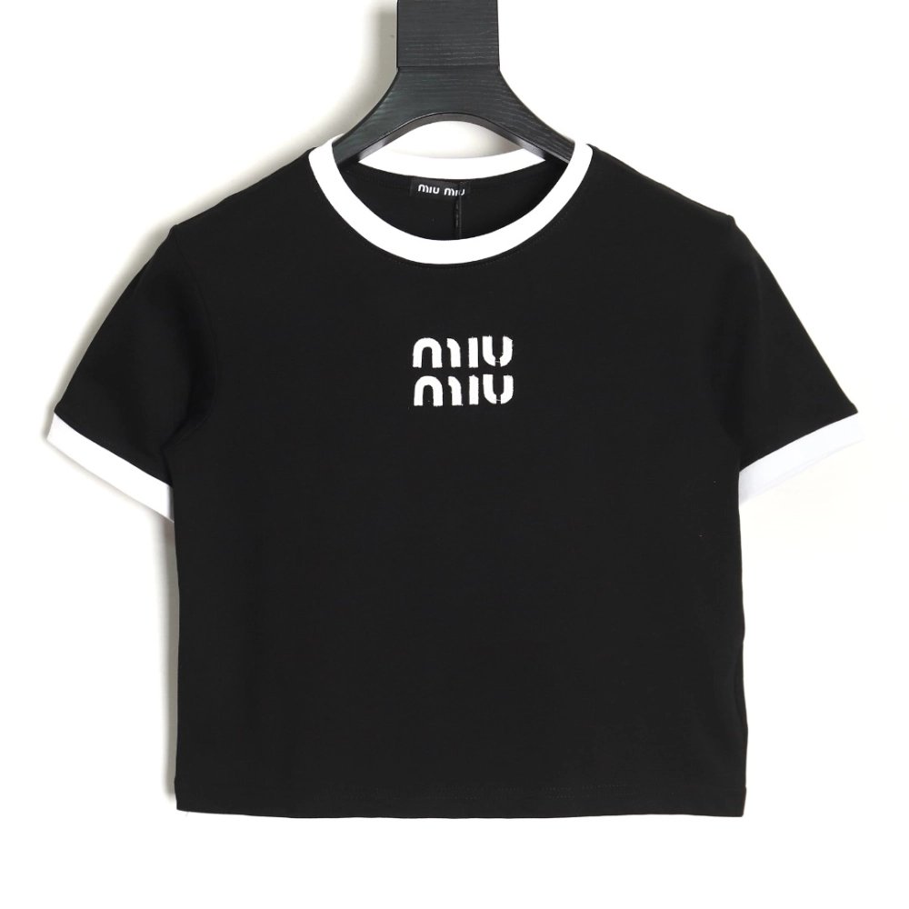 miumiu patch logo short-sleeved T-shirt TSK1,All order with free shipping Miu Miu