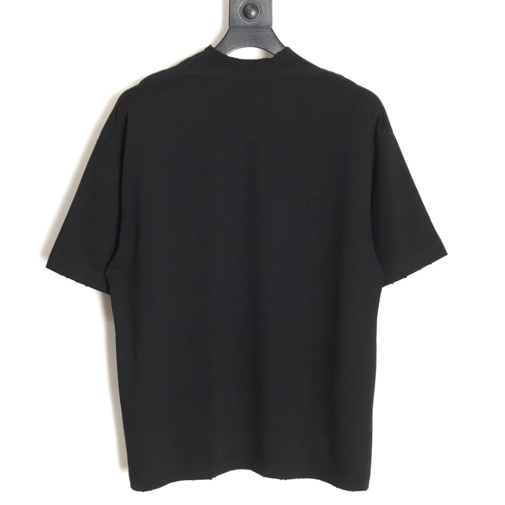 Balenciaga No Comments Cracked Print Washed Ripped Short Sleeve T-shirt TSK1,All order with free shipping Balenciaga