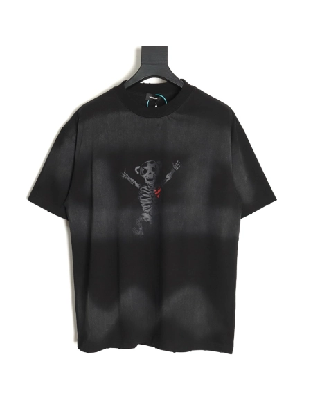 WE11 DONE 2024ss skull print washed gradient couple short-sleeved T-shirt,All order with free shipping We11done