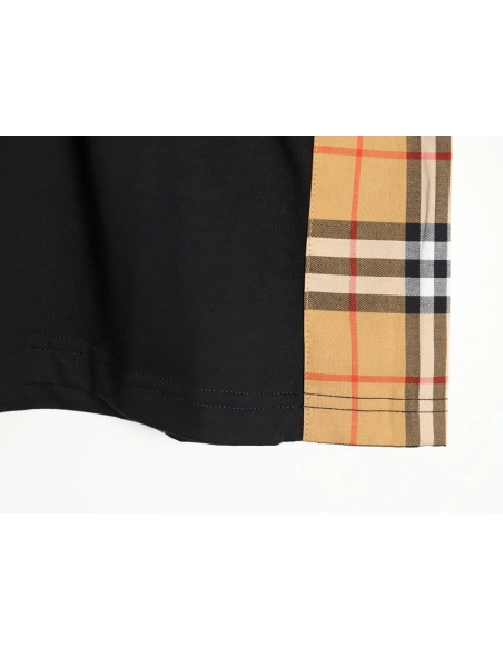Burberry B logo embroidered plaid patchwork T-shirt TSK1,All order with free shipping Burberry