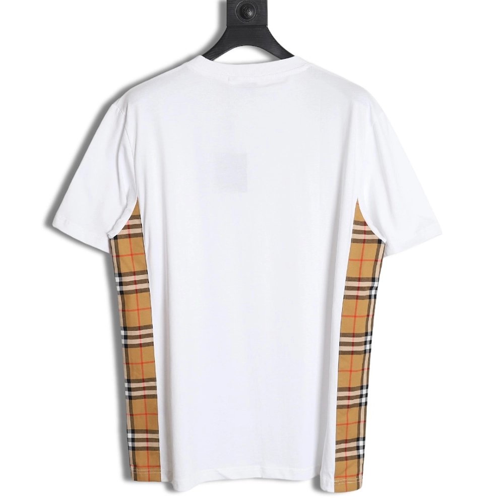 Burberry B logo embroidered plaid patchwork T-shirt,All order with free shipping Burberry