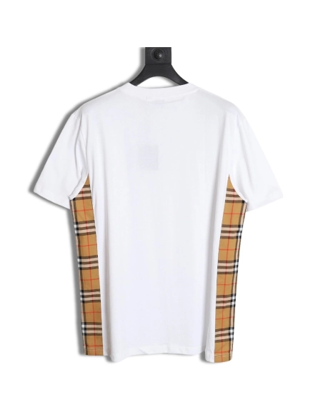 Burberry B logo embroidered plaid patchwork T-shirt,All order with free shipping Burberry