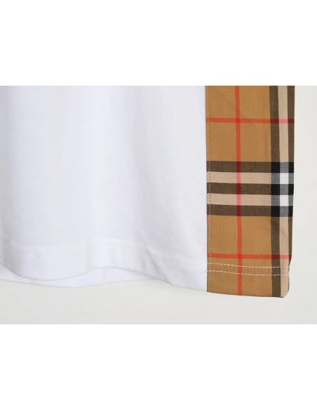 Burberry B logo embroidered plaid patchwork T-shirt,All order with free shipping Burberry