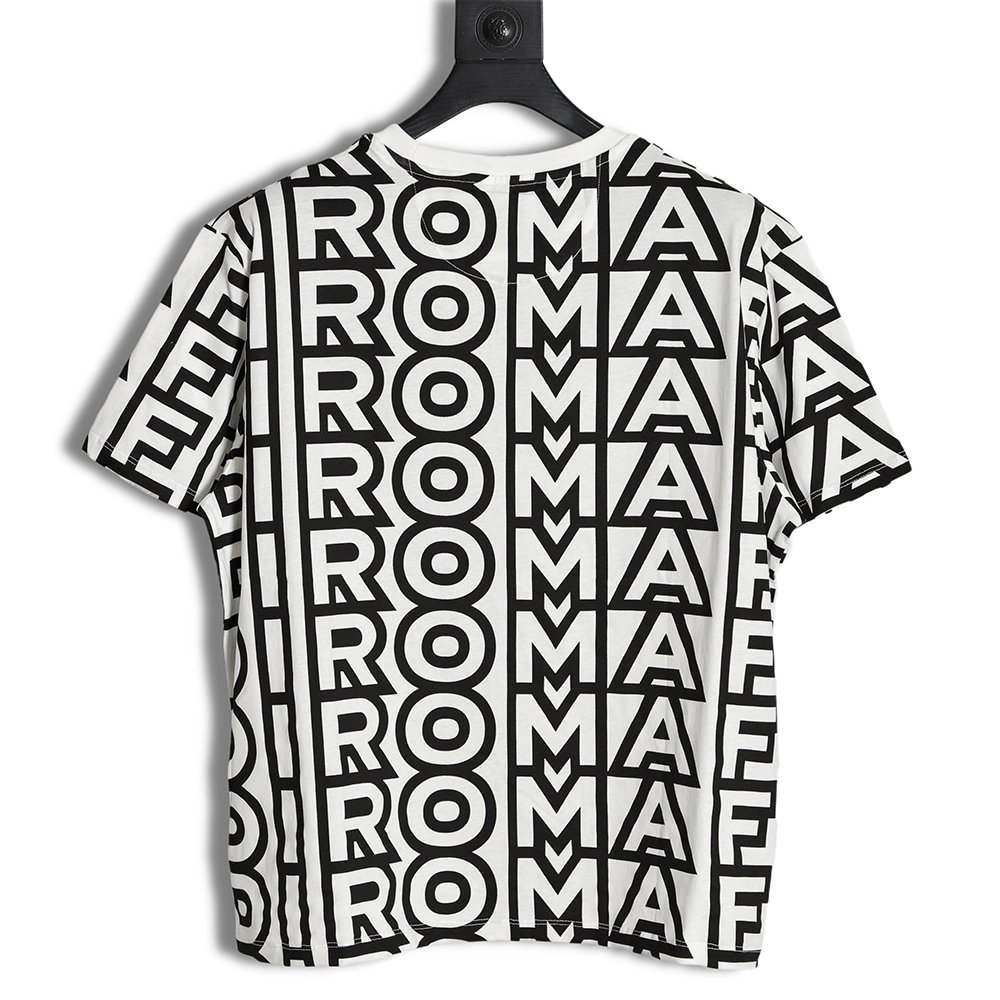 FENDI 23SS black and white full letter short-sleeved T-shirt,All order with free shipping Fendi