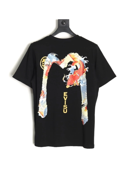 Evisu Carp Seagull Brush Large M Digital Print Short Sleeve T-shirt,All order with free shipping Evisu