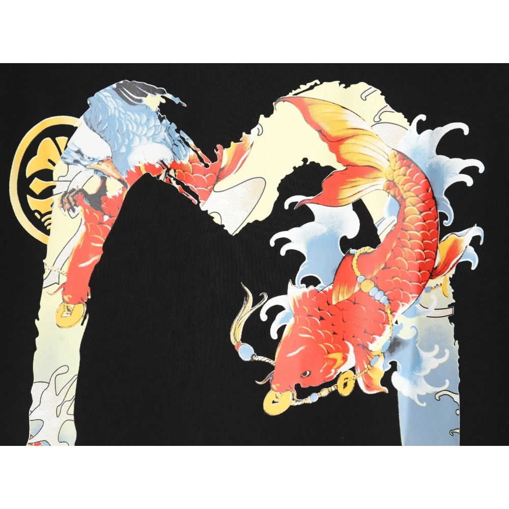 Evisu Carp Seagull Brush Large M Digital Print Short Sleeve T-shirt,All order with free shipping Evisu