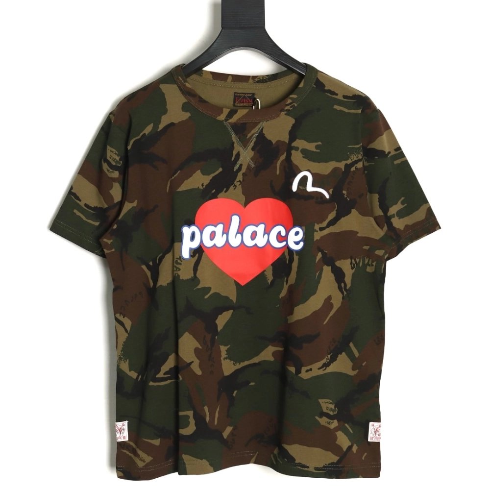 Evisu palace camouflage heart letter short-sleeved T-shirt,All order with free shipping Evisu