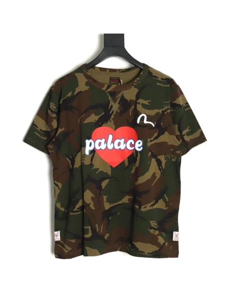 Evisu palace camouflage heart letter short-sleeved T-shirt,All order with free shipping Evisu