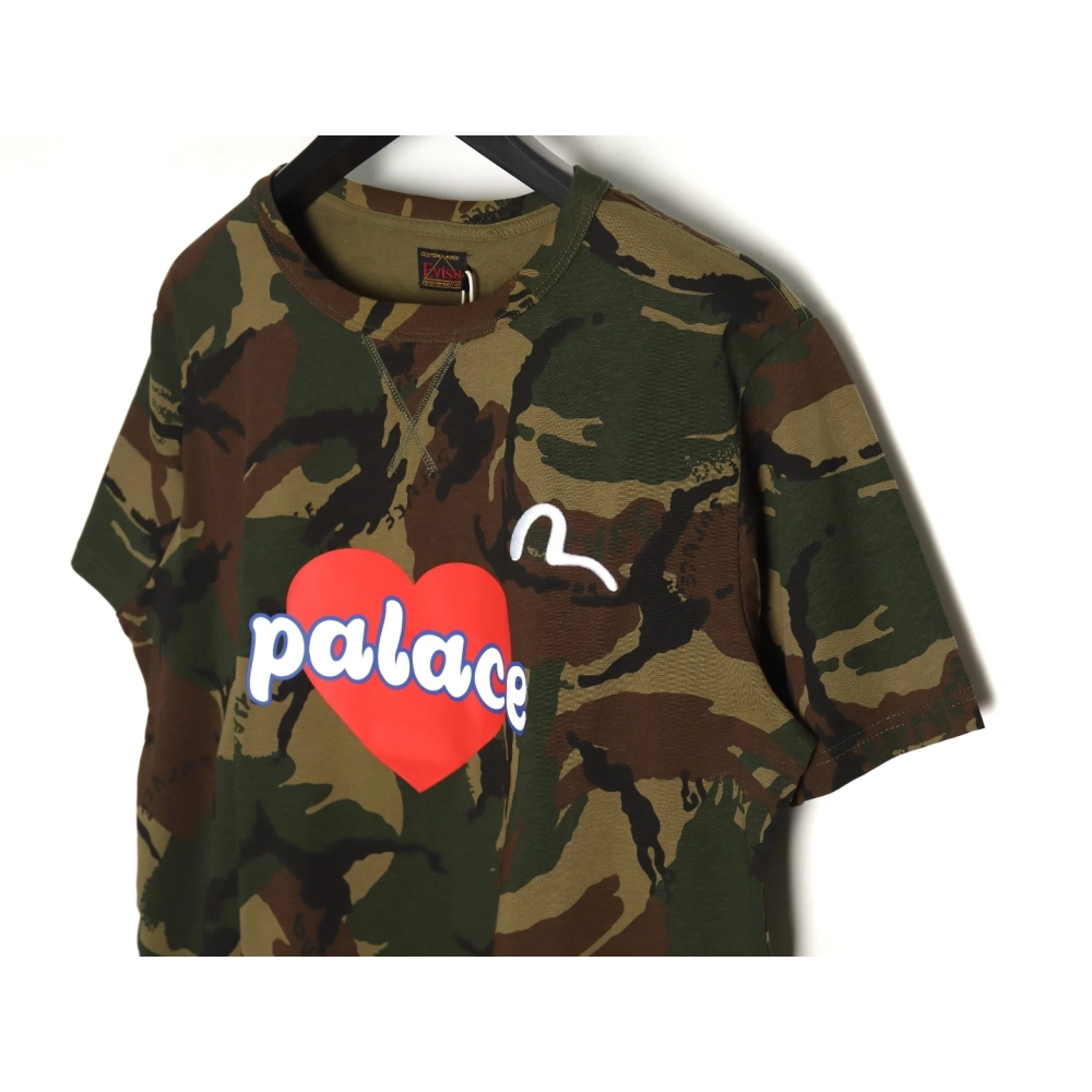 Evisu palace camouflage heart letter short-sleeved T-shirt,All order with free shipping Evisu