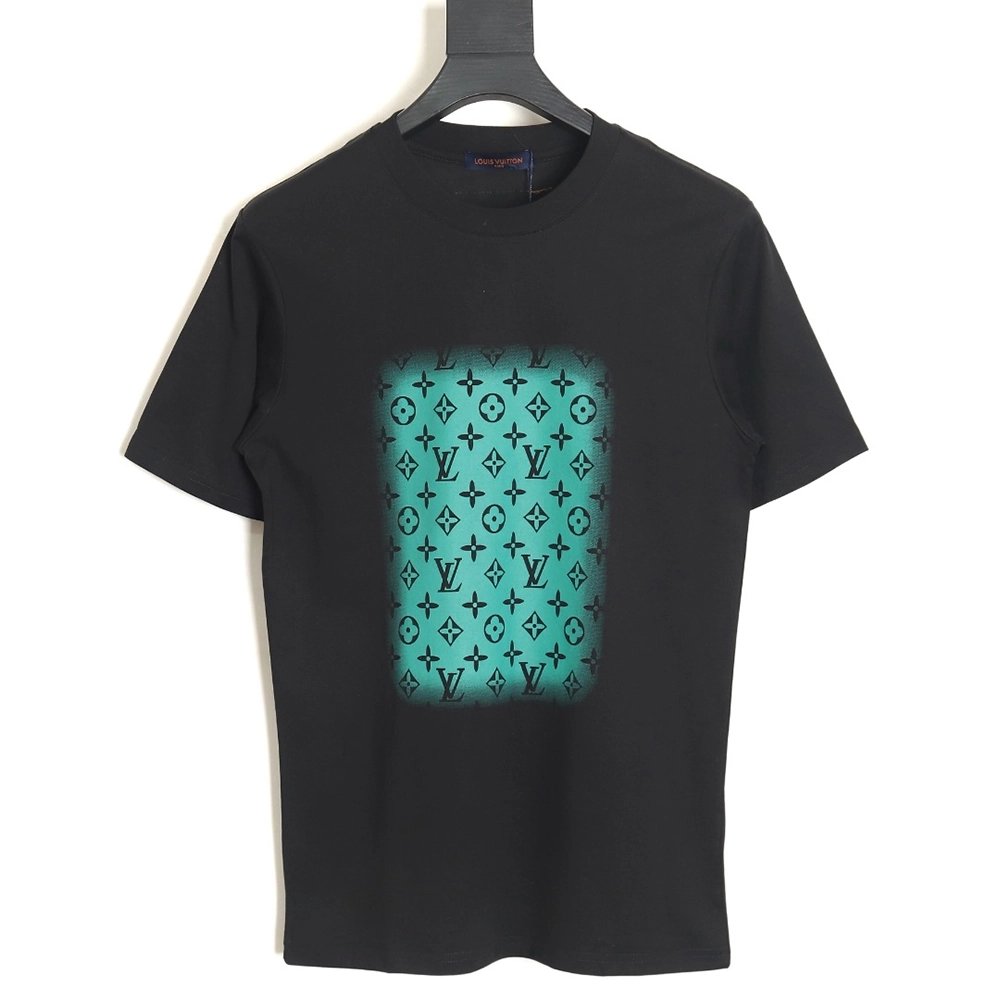 Reps Louis Vuitton square green full print short-sleeved T-shirt,All order with free shipping Reps Louis Vuitton