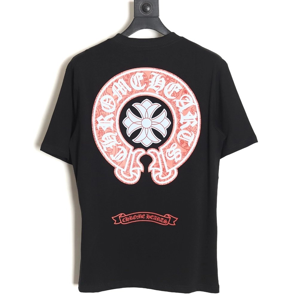 Chrome Hearts front and back red and blue horseshoe foam print short-sleeved T-shirt_TSK1,All order with free shipping Chrome He