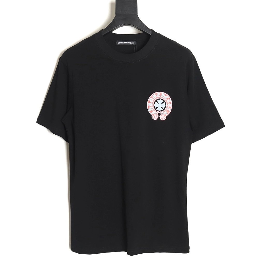 Chrome Hearts front and back red and blue horseshoe foam print short-sleeved T-shirt_TSK1,All order with free shipping Chrome He