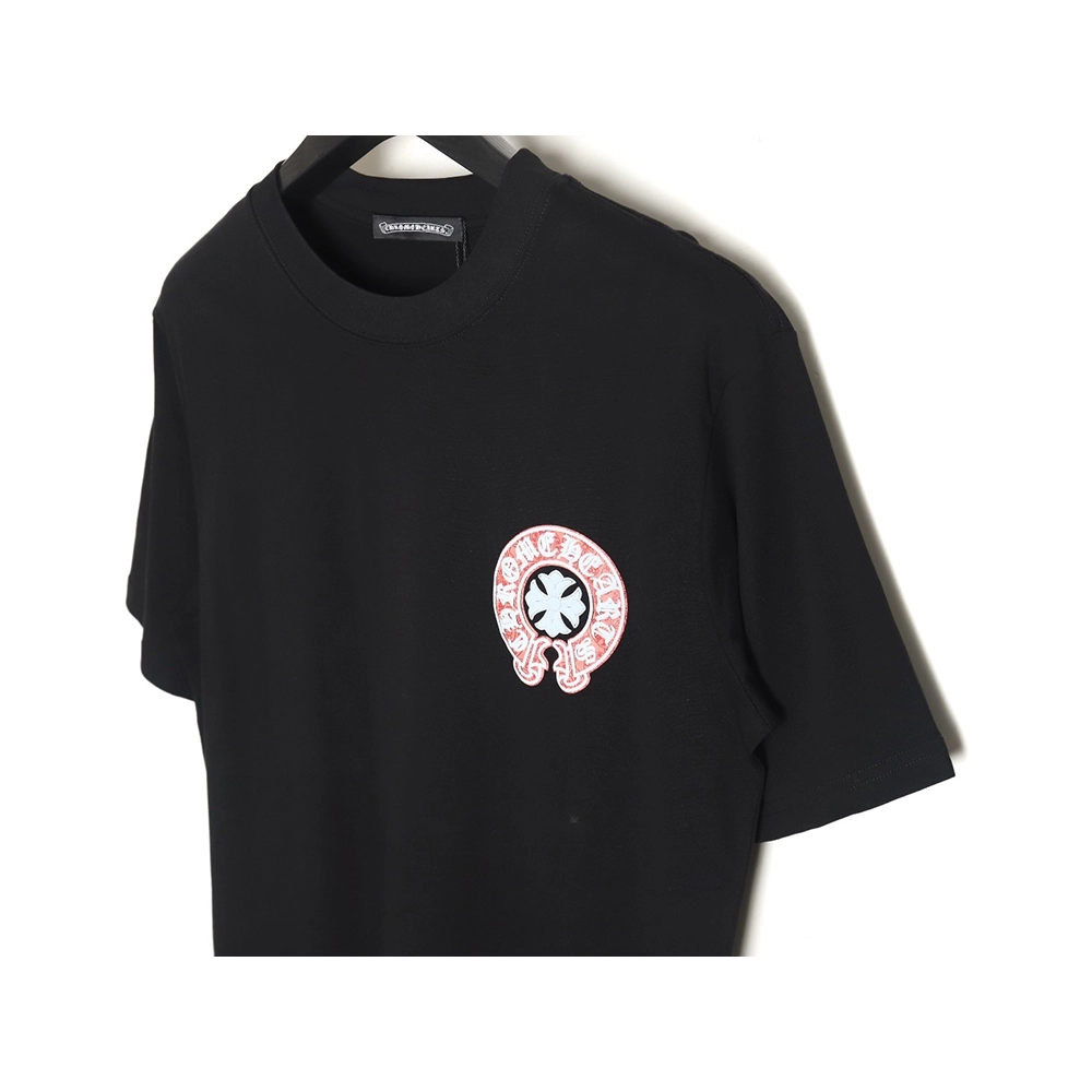 Chrome Hearts front and back red and blue horseshoe foam print short-sleeved T-shirt_TSK1,All order with free shipping Chrome He
