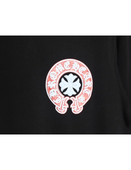 Chrome Hearts front and back red and blue horseshoe foam print short-sleeved T-shirt_TSK1,All order with free shipping Chrome He