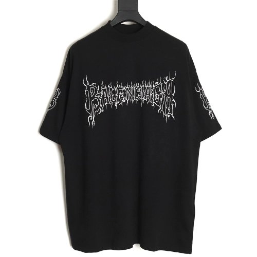 Balenciaga 24ss Gothic Sanskrit flame logo short-sleeved T-shirt,All order with free shipping Balenciaga