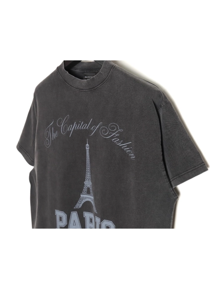 Balenciaga washed-out Paris Tower lettering short-sleeved T-shirt,All order with free shipping Balenciaga