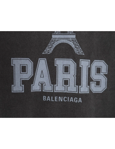 Balenciaga washed-out Paris Tower lettering short-sleeved T-shirt,All order with free shipping Balenciaga