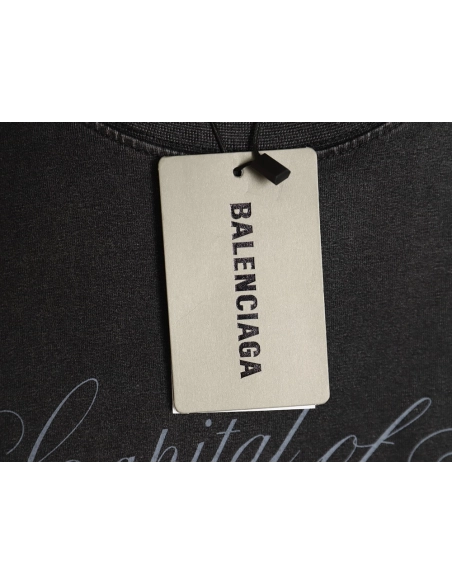 Balenciaga washed-out Paris Tower lettering short-sleeved T-shirt,All order with free shipping Balenciaga