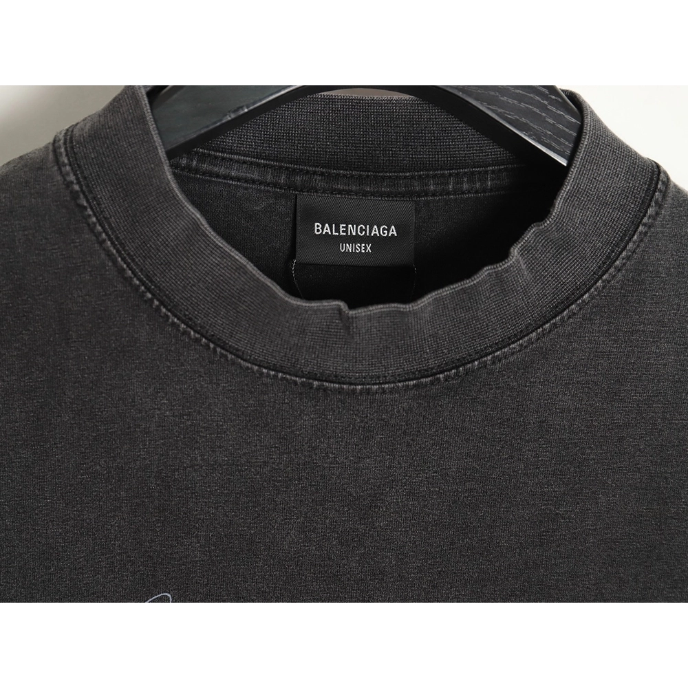Balenciaga washed-out Paris Tower lettering short-sleeved T-shirt,All order with free shipping Balenciaga