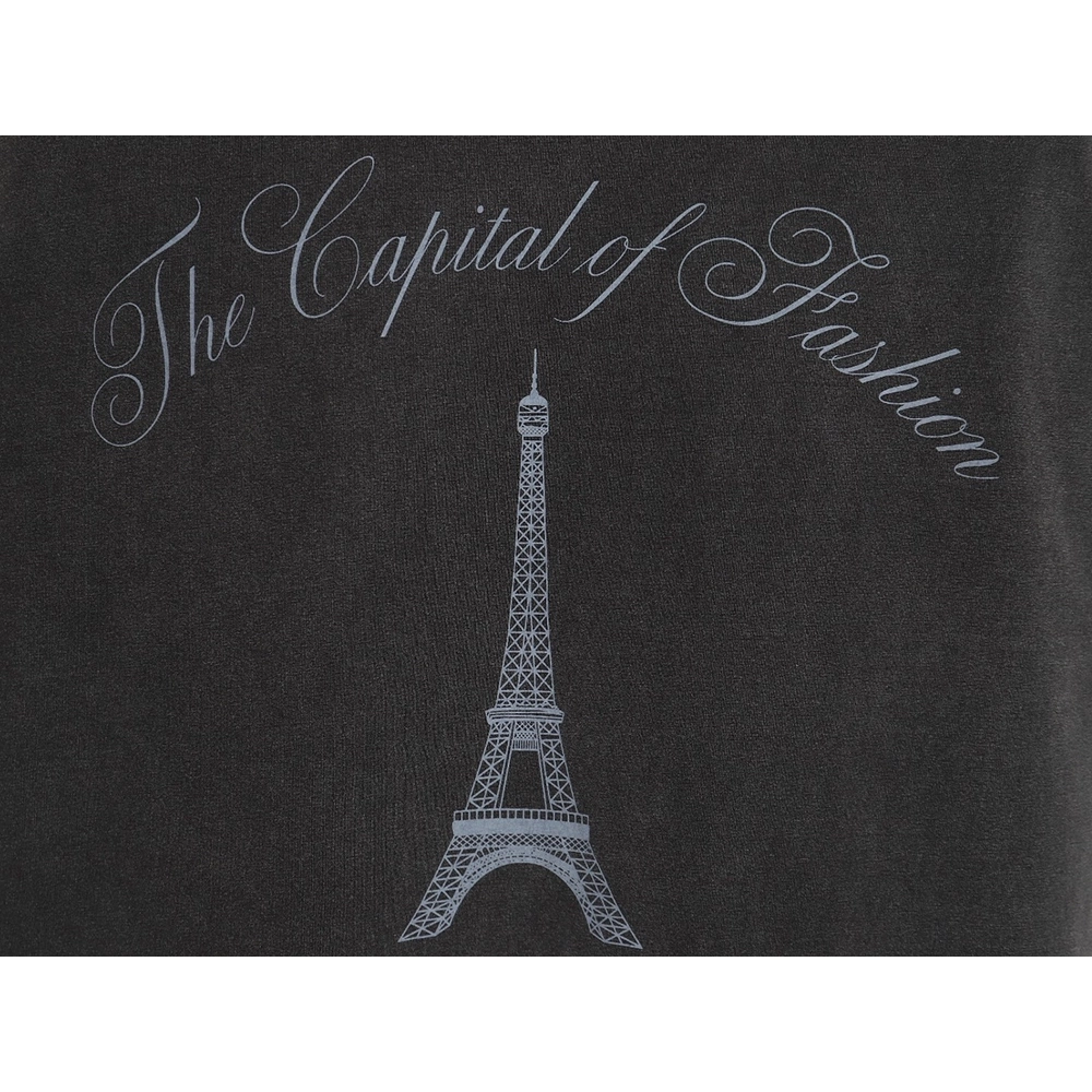 Balenciaga washed-out Paris Tower lettering short-sleeved T-shirt,All order with free shipping Balenciaga