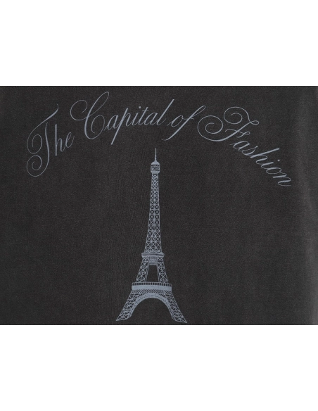 Balenciaga washed-out Paris Tower lettering short-sleeved T-shirt,All order with free shipping Balenciaga
