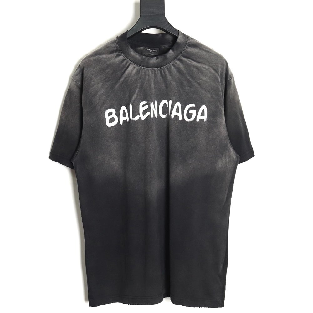 Balenciaga BLCG24ss heavy washed distressed large double B graffiti short-sleeved T-shirt,All order with free shipping Balenciag