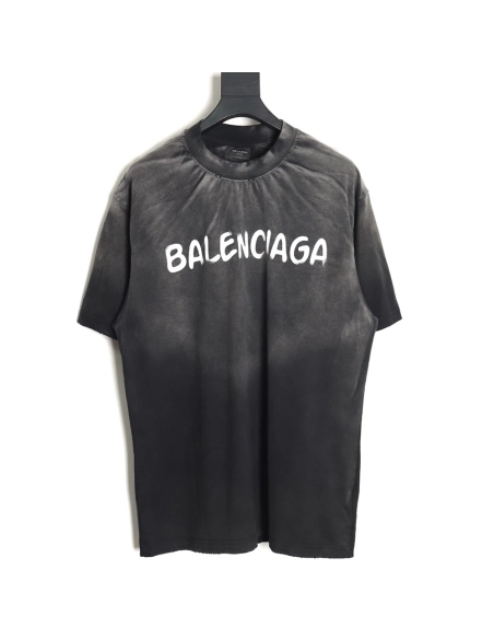 Balenciaga BLCG24ss heavy washed distressed large double B graffiti short-sleeved T-shirt,All order with free shipping Balenciag
