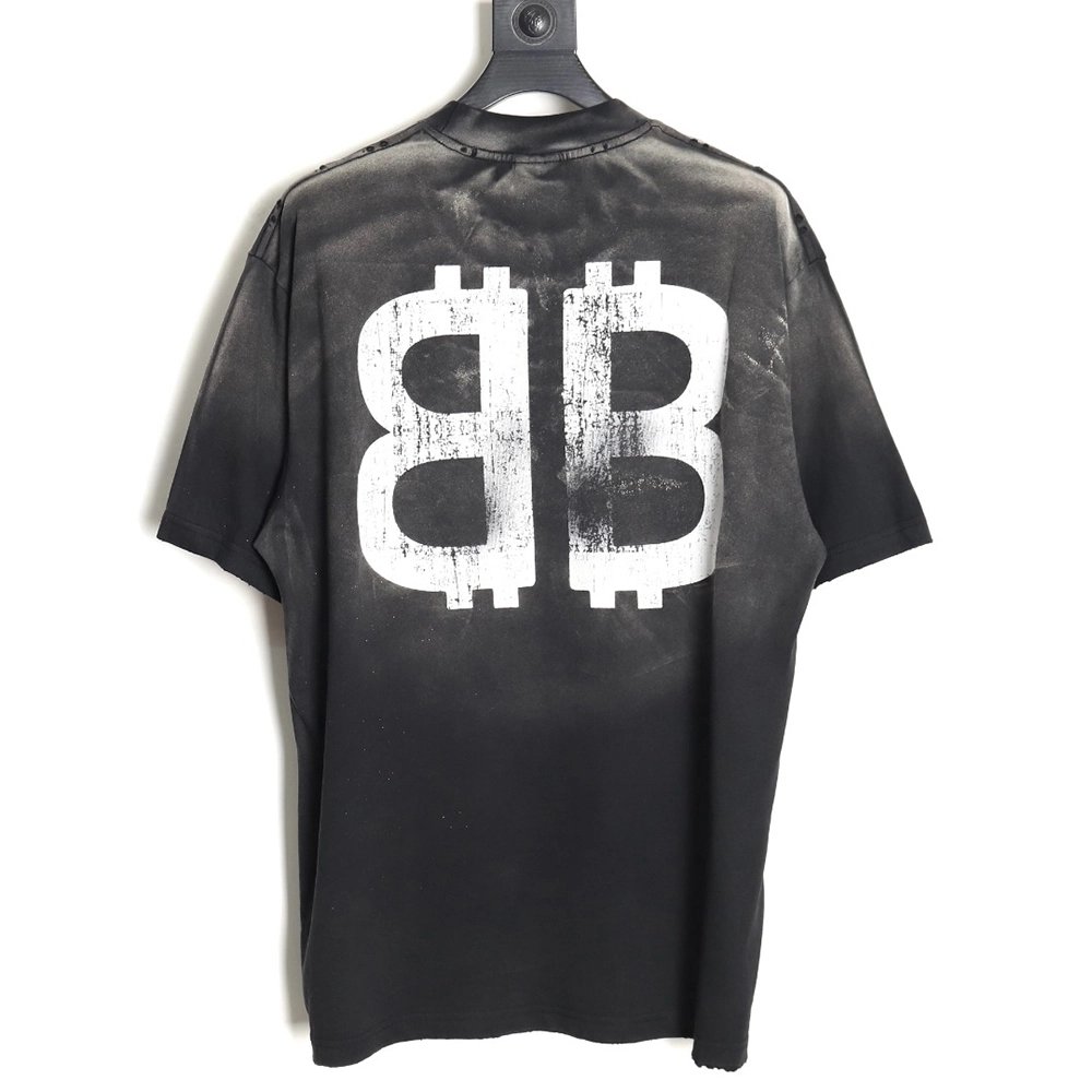 Balenciaga BLCG24ss heavy washed distressed large double B graffiti short-sleeved T-shirt,All order with free shipping Balenciag