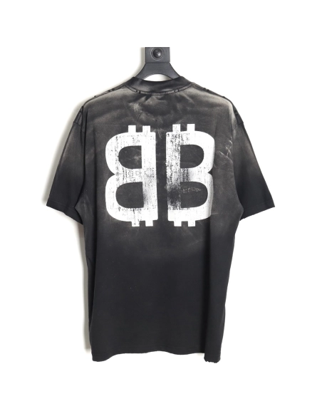 Balenciaga BLCG24ss heavy washed distressed large double B graffiti short-sleeved T-shirt,All order with free shipping Balenciag