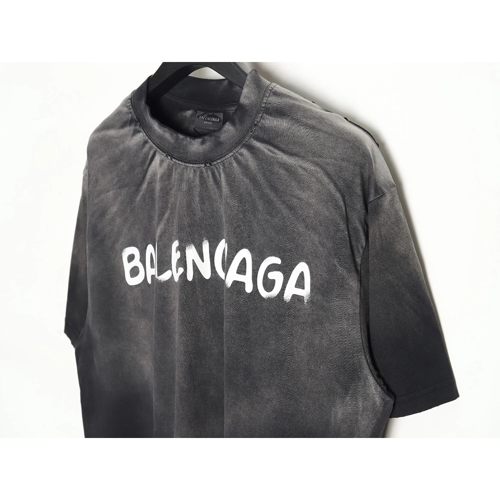 Balenciaga BLCG24ss heavy washed distressed large double B graffiti short-sleeved T-shirt,All order with free shipping Balenciag
