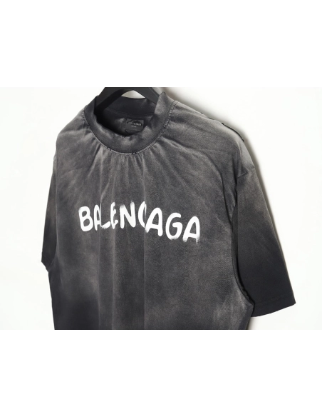 Balenciaga BLCG24ss heavy washed distressed large double B graffiti short-sleeved T-shirt,All order with free shipping Balenciag